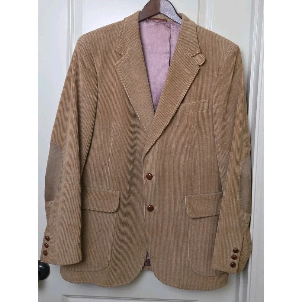 Vtg English‎ Manor Corduroy Suede Elbow Patch Sport Coat Blazer Tan Men's 42R